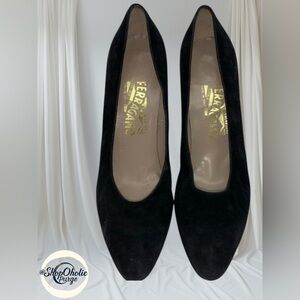 Women’s Shoes Salvatore Ferragamo Black Suede Heels Size 9.5 n
